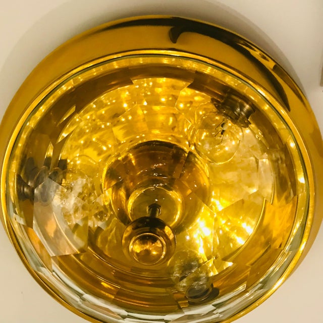 1960s 1960s Mid Century Modern Oscar Torlasco Lumi Golden Crystal Flush Ceiling Lamp For Sale - Image 5 of 18