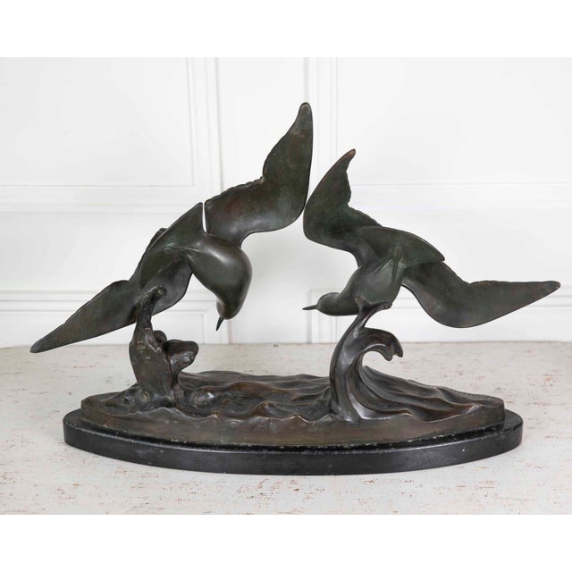 Art Deco Mid 20th Century J.B. Léonard, Two Seagulls in Flight, Art Deco Bronze Sculpture For Sale - Image 3 of 12