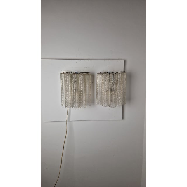 1960s Vintage Wall Lamps in Iron with Cylindrical Murano Glass Pendants, 1960s, Set of 2 For Sale - Image 5 of 14
