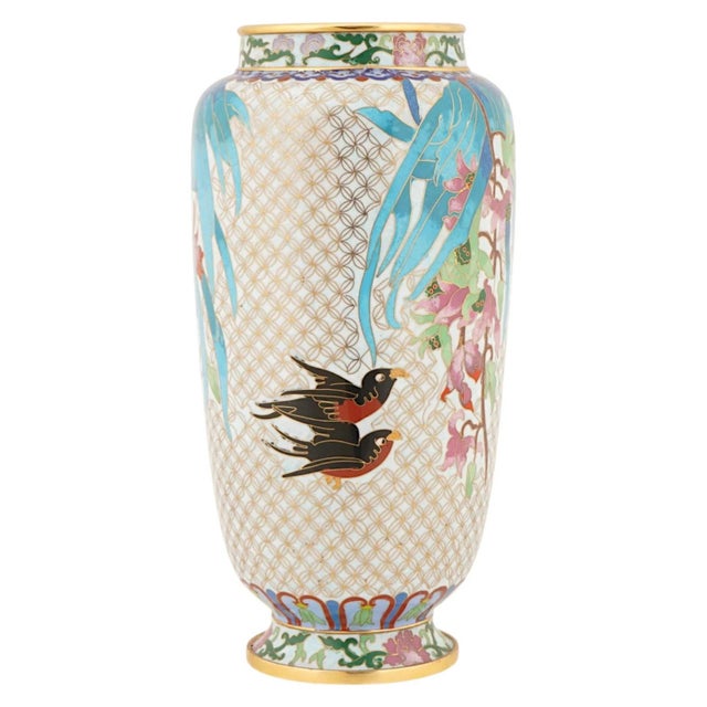 Chinese Birds Polychrome Cloisonne Enamel Vase For Sale - Image 4 of 6