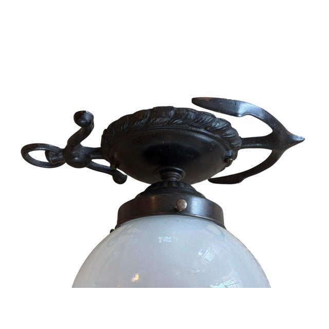 1920’s Nautical Anchor Flushmount With Milkglass Globe Shade For Sale In Los Angeles - Image 6 of 6