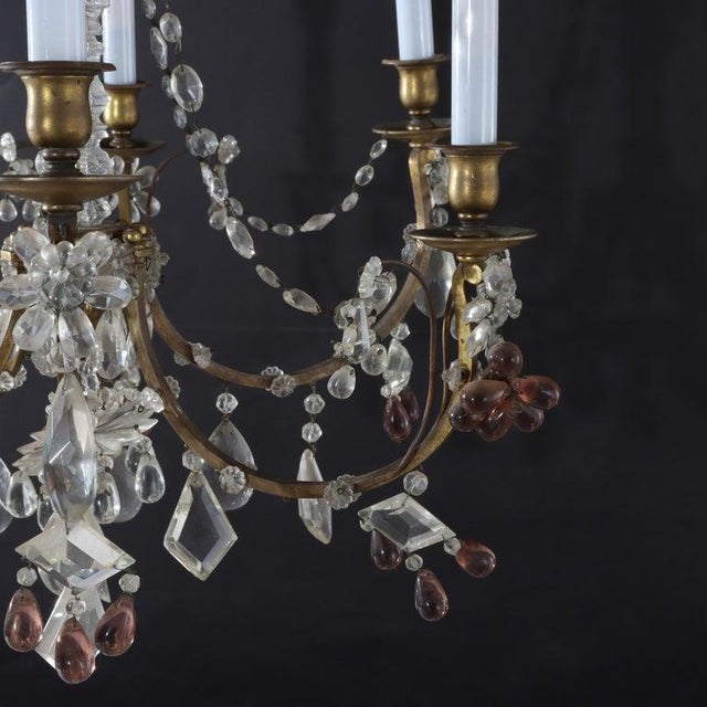 Antique French Louis XIV Style Brass & Crystal 6 Light Chandelier C1930 For Sale - Image 6 of 11