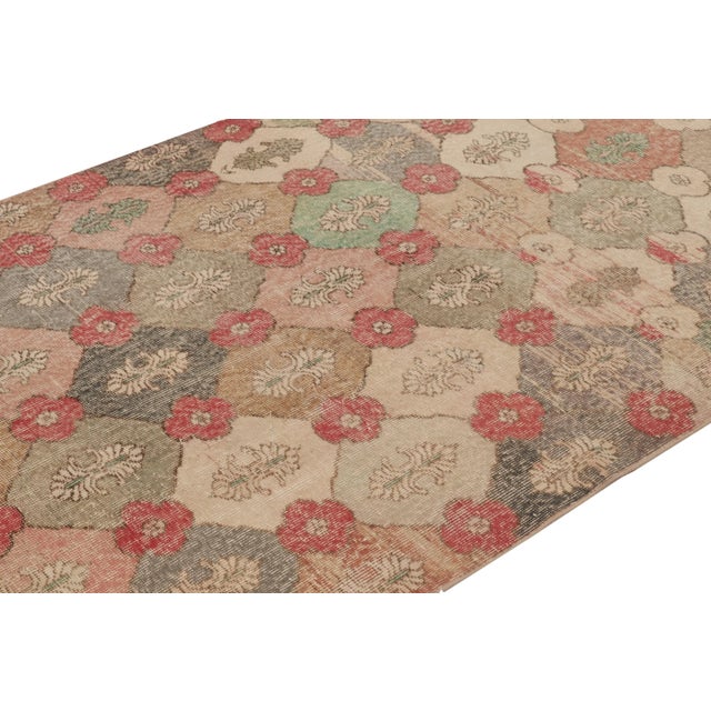 Rug & Kilim Vintage Distressed Rug, Muted Polychromatic Geometric Floral Motif – Rug & Kilim For Sale - Image 4 of 8