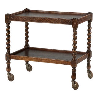 1940s Carved Oak Bar Cart For Sale