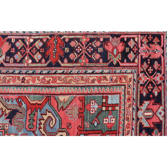 Textile Antique Persian Heriz Serapi Rug With Central Medallion and Geometric Design 9'0 X 12'0 For Sale - Image 7 of 12