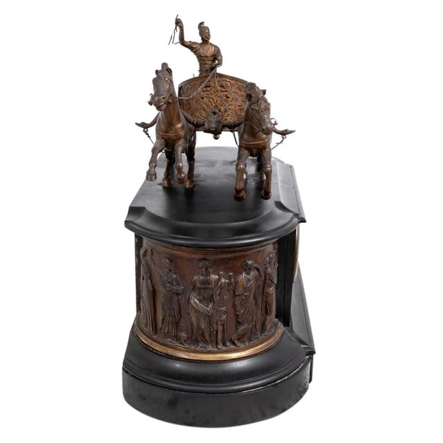 French Patinated Bronze and SChariot Clock For Sale - Image 4 of 5