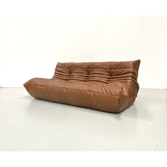 French Togo Sofa in Dark Cognac Leather attributed to Michel Ducaroy for Ligne Roset For Sale - Image 15 of 15