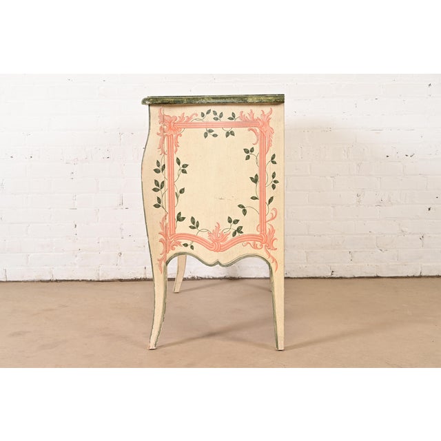 Baker Furniture French Provincial Louis XV Hand Painted Bombe Chest or Commode For Sale - Image 13 of 15