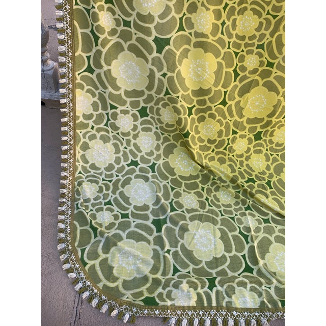 Textile Vintage Bates 60’s - 70s Petal Flowers Grassy Green Yellow Cotton Twin Bedspread with Fringe Edges For Sale - Image 7 of 12