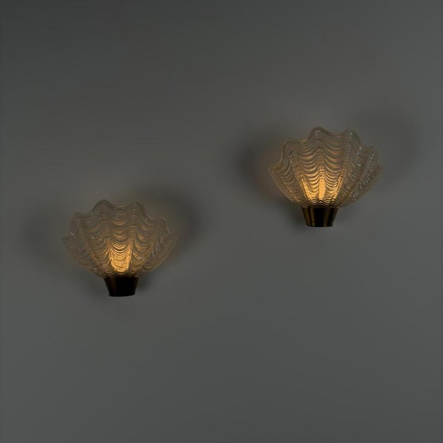 Gold Coquille Wall Lights in Brass and Glass from Asea, Sweden, 1940s, Set of 2 For Sale - Image 8 of 18