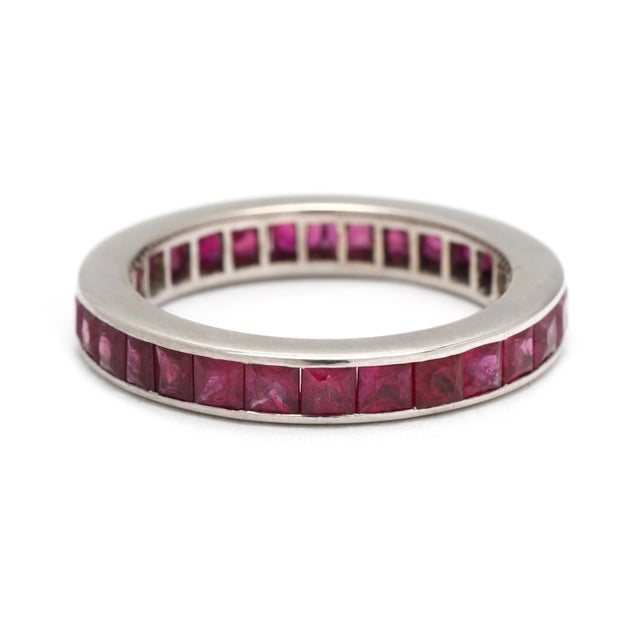 5.6ct Square Ruby Eternity Band Ring, 18k White Gold, Ring Size 6 For Sale - Image 4 of 7