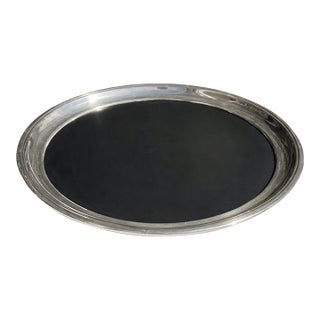 Vintage Silver Plate Tray With Black Resin Center For Sale