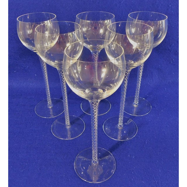 Hand Blown Clear Crystal Air Twist 9" Long Stem Wine Glasses Set of 6 Chairish