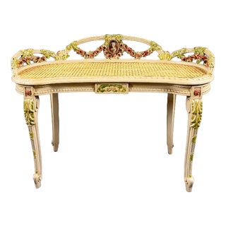 19th Century Louis XV Bench in Painted Wood and Caning For Sale