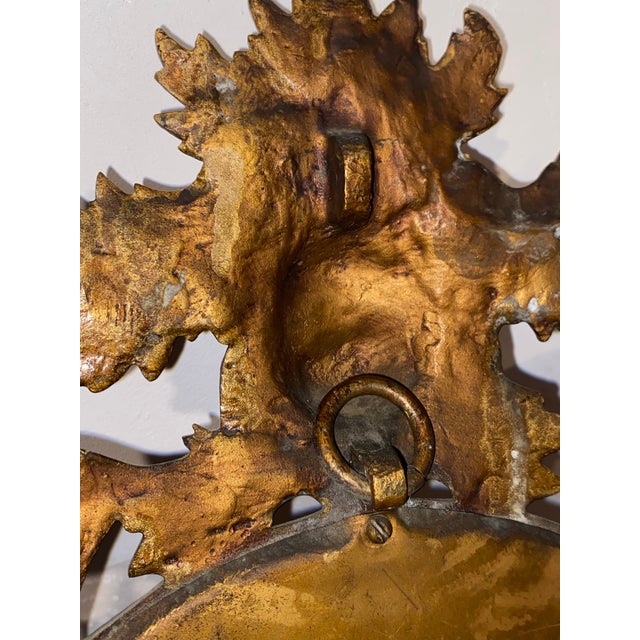Metal Gilded Bronze Figural Wall Mirror Sconce With Candle Holders. For Sale - Image 7 of 11