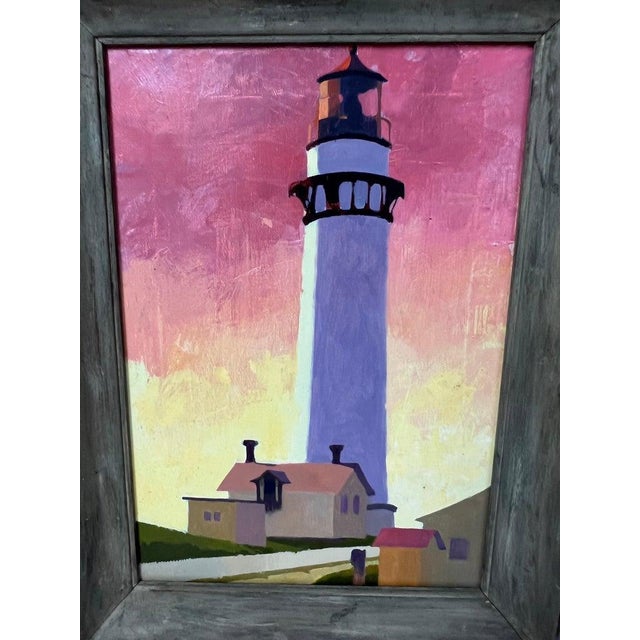 Wood Contemporary Painting of a Lighthouse For Sale - Image 7 of 12