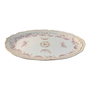 Late 19th Century Zeh Scherzer Bavaria Porcelain Platter With Pink Roses and Gilded Rim.