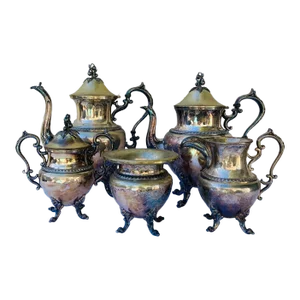 1930s Goldfeder Silver on Copper 5 Piece Tea Set