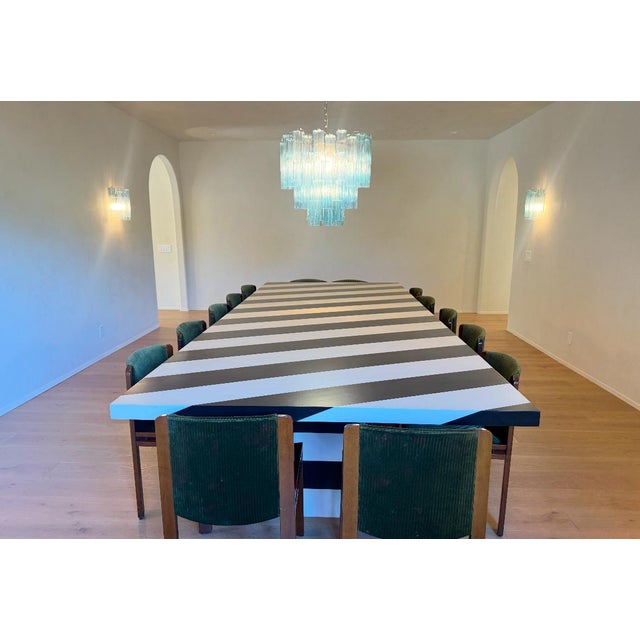 custom table - new stained wood in natural/black stain contrast stripes