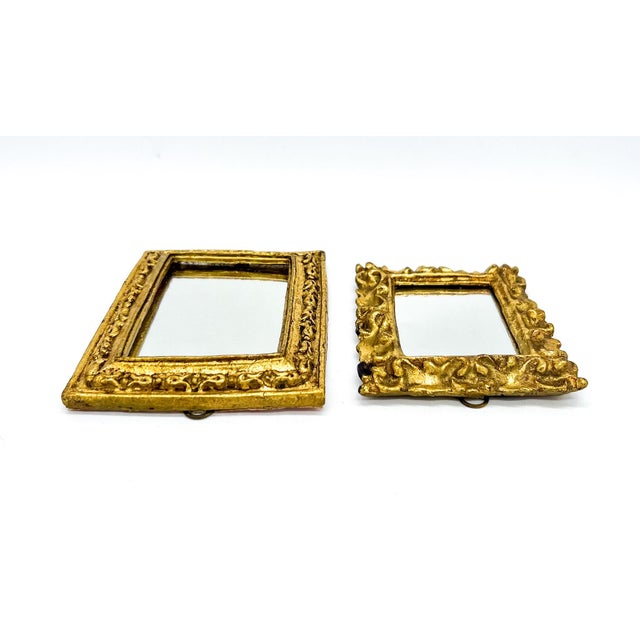 Pair of Vintage Italian Small Gilt Resin Wall Mirrors in Ornate Rococo Frames - Hollywood Regency, Rococo Revival For Sale - Image 13 of 13