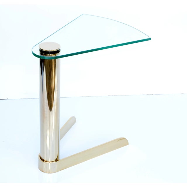Mid-Century Modern Pair, Karl Springer Style Mid-Century Modern Brass & Glass Side Table For Sale - Image 3 of 12