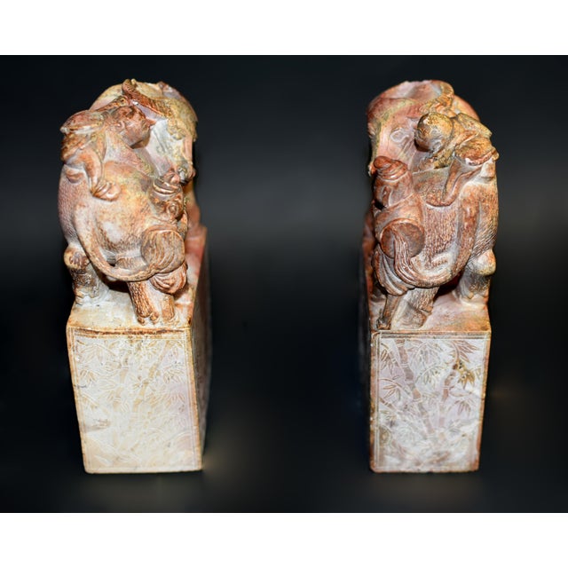 Pair Large Antique Stone Statues Bookends Boy and Buffalo For Sale - Image 9 of 12