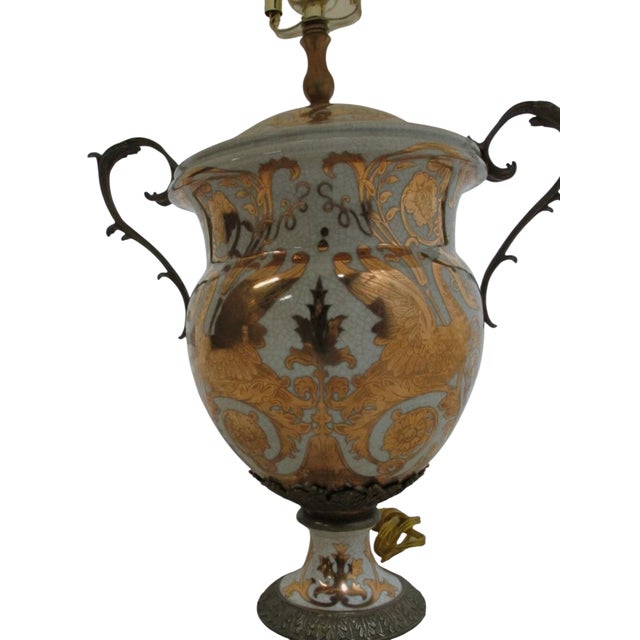 Beige 1980s Porcelain Gold Gilt Italian Regency Table Lamp Light Jardiniere B For Sale - Image 8 of 10