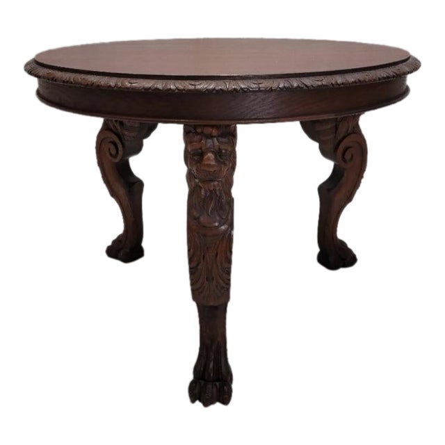 Early 20th Century Antique French Carved Figural Oak Entry Table For Sale