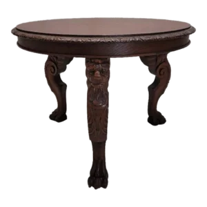 Early 20th Century Antique French Carved Figural Oak Entry Table