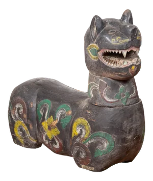 Mid 19th Century Northern Thai Chiang Mai Carved and Polychrome Mythical Guardian Animal