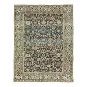 Brown Antique Persian Malayer Handmade Allover Designed Wool Rug