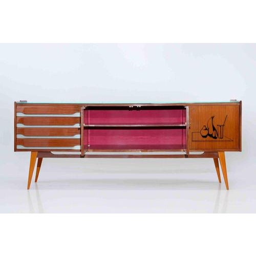 Vintage Italian Sideboard with Glass Top, Mid-20th Century For Sale - Image 14 of 15