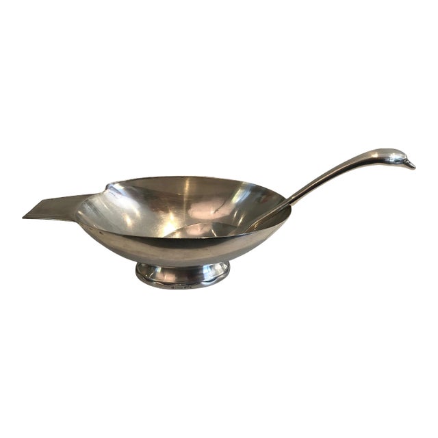 Circa 1950 Christian Fjerdingstadt for Gallia, Silverpate Swan Gravy Boat For Sale