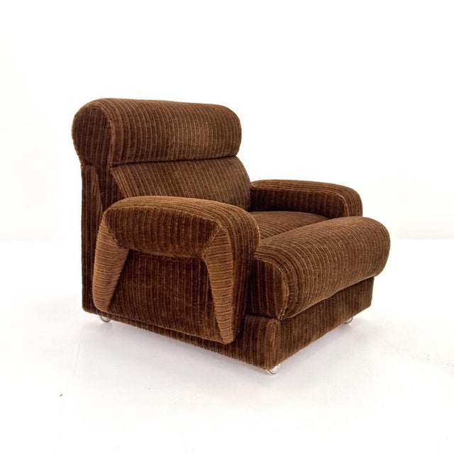 Mid-Century Brown Corduroy Lounge Chair on Casters, 1970s For Sale - Image 10 of 18