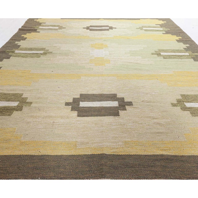 Textile Doris Leslie Blau Vintage Scandinavian Geometric Light Beige Flatweave Wool Rug For Sale - Image 7 of 8
