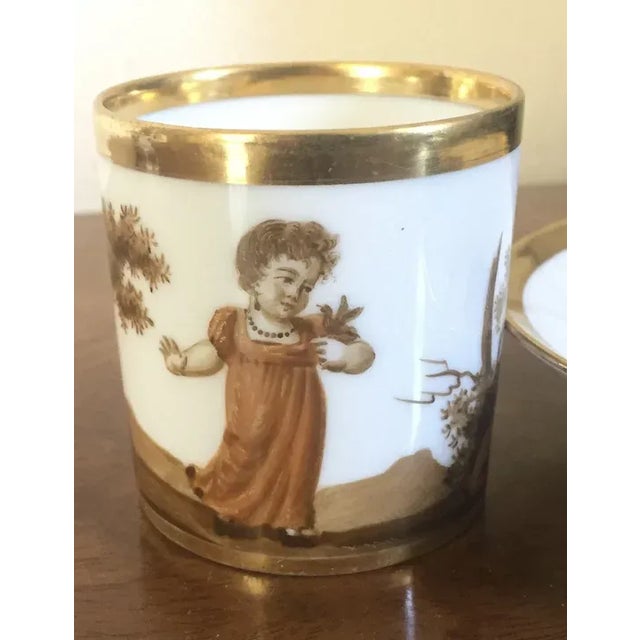 Antique Circa 1805 French Empire Porcelain Coffee Cans & Saucers by La Courtille - 4 Pieces For Sale - Image 12 of 13