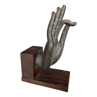 Bronze Buddha Hand Mounted on Wood Base For Sale