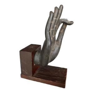 Bronze Buddha Hand Mounted on Wood Base