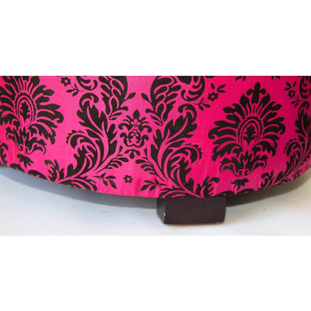 Dark Pink Vintage Modern Fuchsia and Black Moroccan Round Upholstered Stools For Sale - Image 8 of 12
