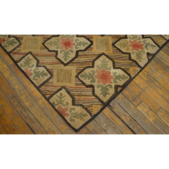 1890s Multicolored Geometric Antique American Hooked Rug 4'6" X 5'6" Handknotted Wool Carpet For Sale In New York - Image 6 of 7
