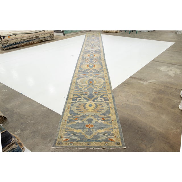 Textile Apadana's Modern Sultanabad Long Wool Runner Handmade in Blue With Floral Motif For Sale - Image 7 of 10