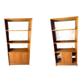 Pair of Mid Century Modern Teak Bookcases Storage Cabinets For Sale