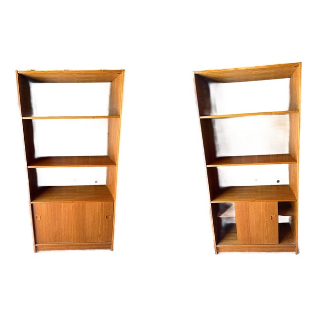 Pair of Mid Century Modern Teak Bookcases Storage Cabinets For Sale