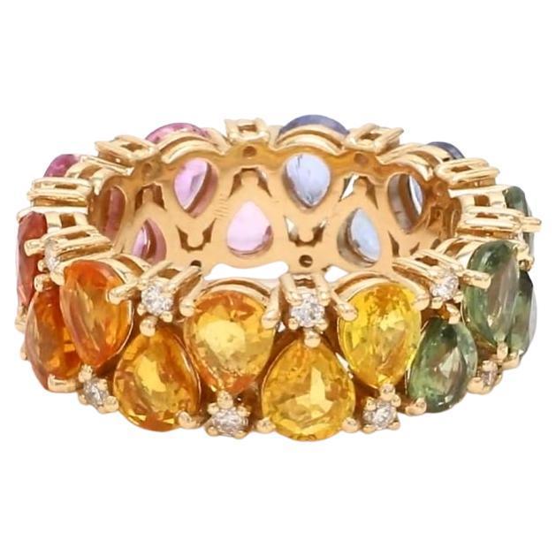 Early 21st Century Natural 8.53 cts rainbow sapphire & 0.31 cts diamond ring in 14k gold For Sale - Image 5 of 18