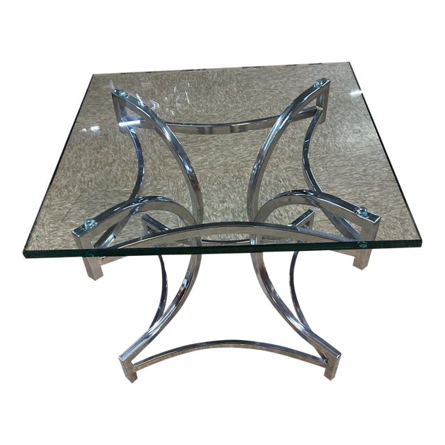 Vintage Mid-Century Modern Chrome & Glass End Table For Sale