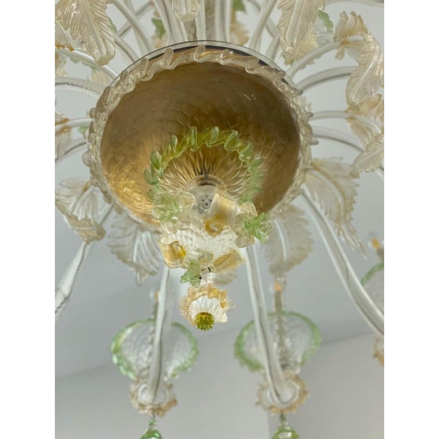 Green and Gold Murano Glass Chandelier, 1990s For Sale - Image 12 of 14