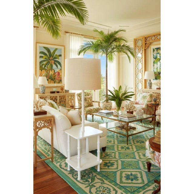 Wood Vintage Off White Faux Bamboo Tall Regency Table Floor Lamp Combo For Sale - Image 7 of 7