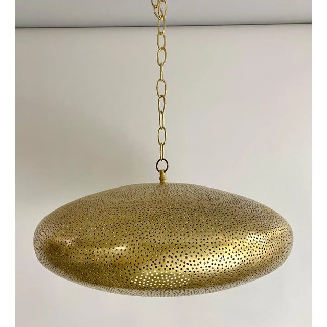 Metal Mid- Century Modern Style Oval Spaceship Brass Pendant or Lantern, a Pair For Sale - Image 7 of 13