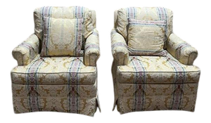 English Silk Lounge Chairs, Set of 2