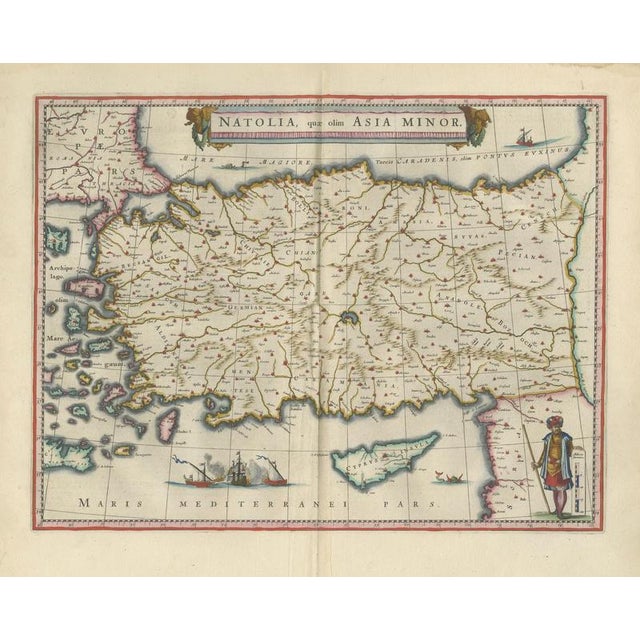 A highly decorative and historically important map of Anatolia (Asia Minor), engraved and published by Willem Jansz. Blaeu...